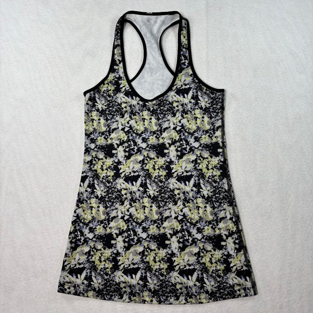 Lululemon Cool Racerback Tank Top Floral Yellow Black Approx Size Med 6/8